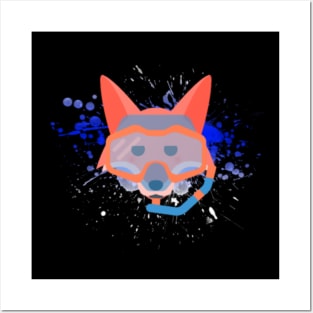 Cute Fox Scuba Diving Snorkel Ocean Swimming Gift Posters and Art